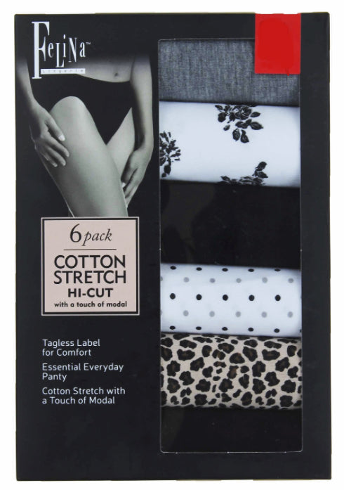 Felina Ladies' Cotton Stretch,  Hi Cut Bikini (6-pack) - ADDROS.COM